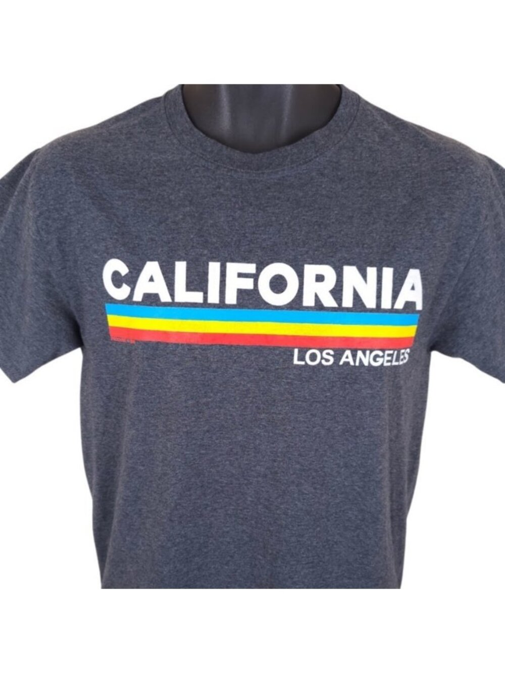 California T Shirt Mens Size Small Gray Los Angeles Rainbow Stripes Travel Tee